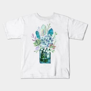 Succulent, crystal, bouquet, crystals, cacti, flowers, ball jar, vase, watercolor Kids T-Shirt